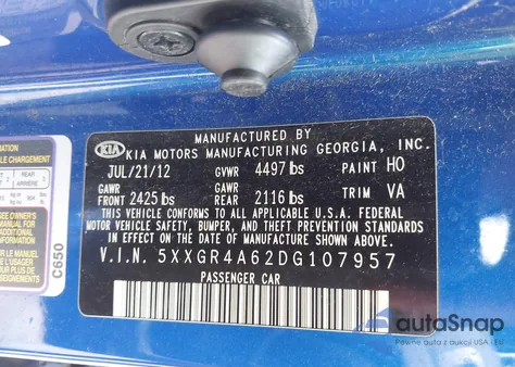 2013 Kia Optima Sx from USA, damaged, VIN 5XXGR4A62DG107957